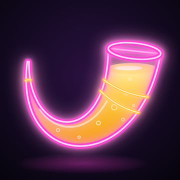 Gjallarhorn app icon: a glowing neon drinking horn full of mead