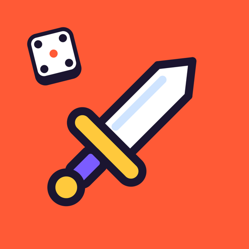 Playmore app icon: a sword and a die